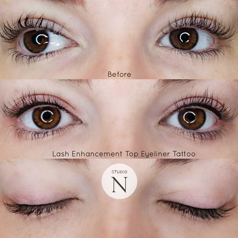 Lash enhancement top eyeliner tattoo by Natalia (before & after)