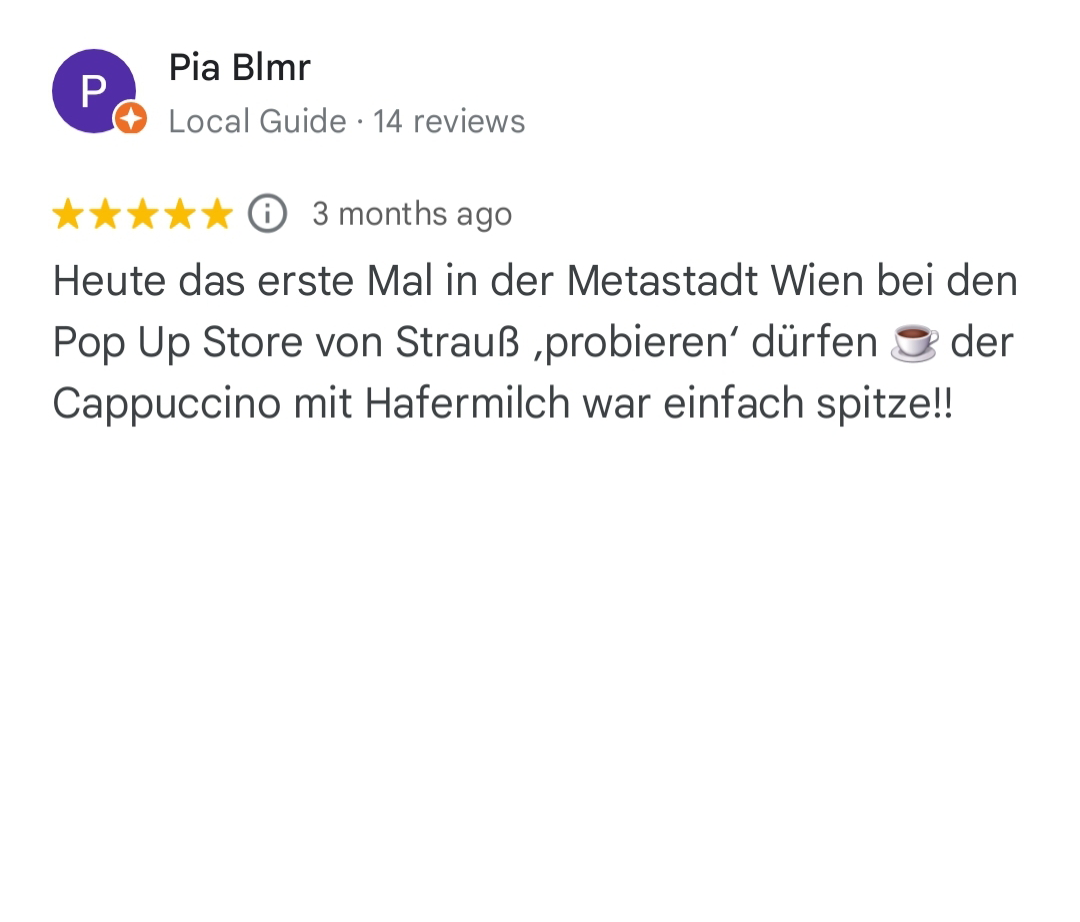 Heute das erste Mal in der Metastadt Wien bei den Pop Up Store von Strauß ‚probieren‘ dürfen ☕️ der Cappuccino mit Hafermilch war einfach spitze!!