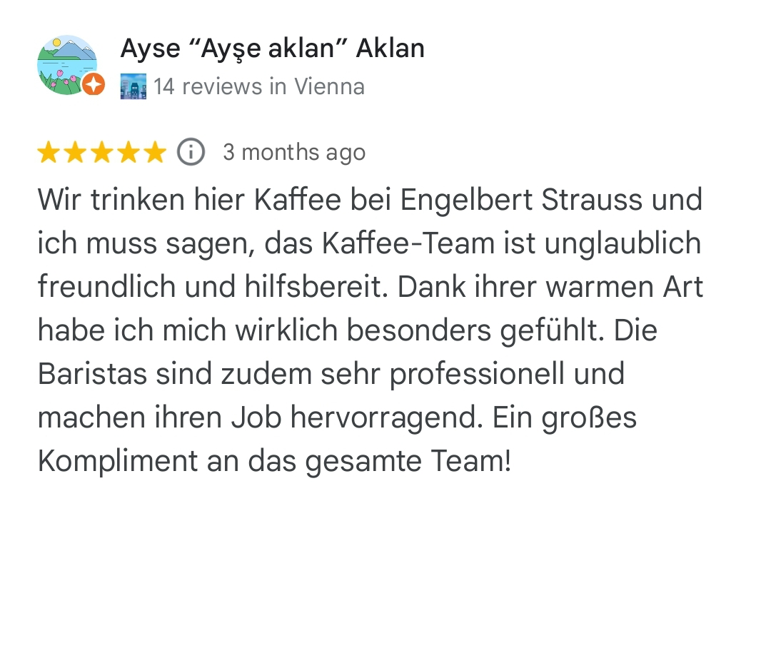 Wir trinken hier Kaffee bei Engelbert Strauss und ich muss sagen, das Kaffee-Team ist unglaublich freundlich und hilfsbereit. Dank ihrer warmen Art habe ich mich wirklich besonders gefühlt. Die Baristas sind zudem sehr professionell und machen ihren Job hervorragend. Ein großes Kompliment an das gesamte Team!