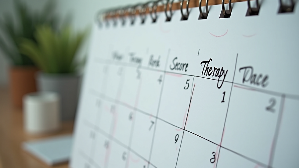 Close-up view of a calendar with therapy appointments marked