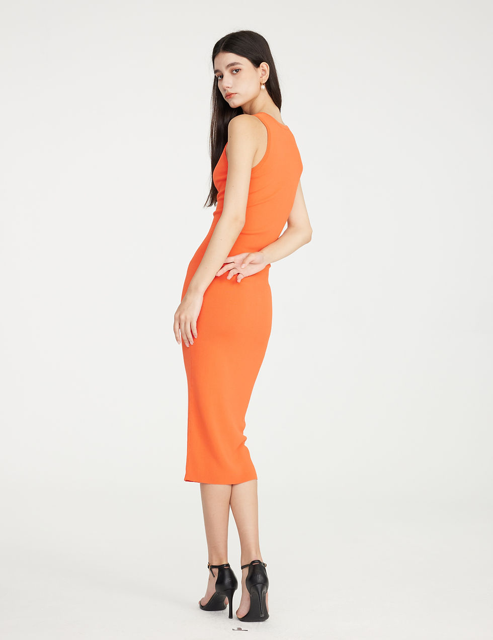 Thumbnail: Summer Casual V-neck Sleeveless Midi Dress Women 4 Colors Knitted Slim Elastic D