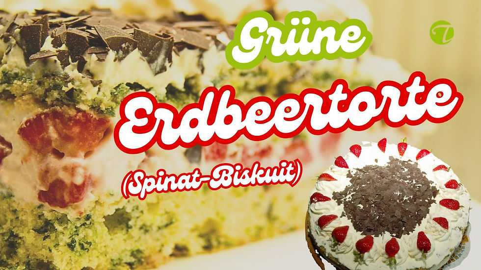 Erdbeer-Joghurt-Sahne-Torte mit grünem Spinat-Biskuit