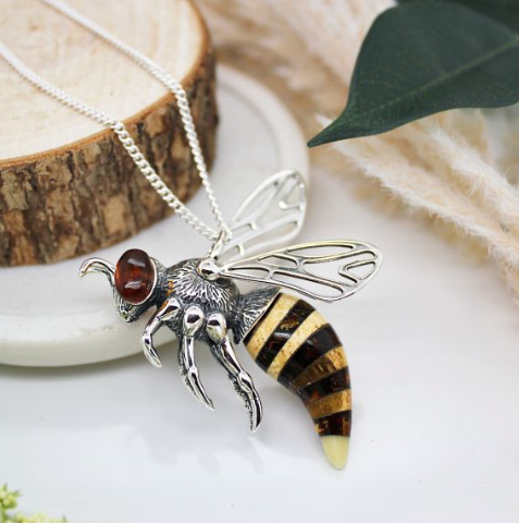 Large Sterling Silver Wasp/Bee Necklace Set With Multi Coloured