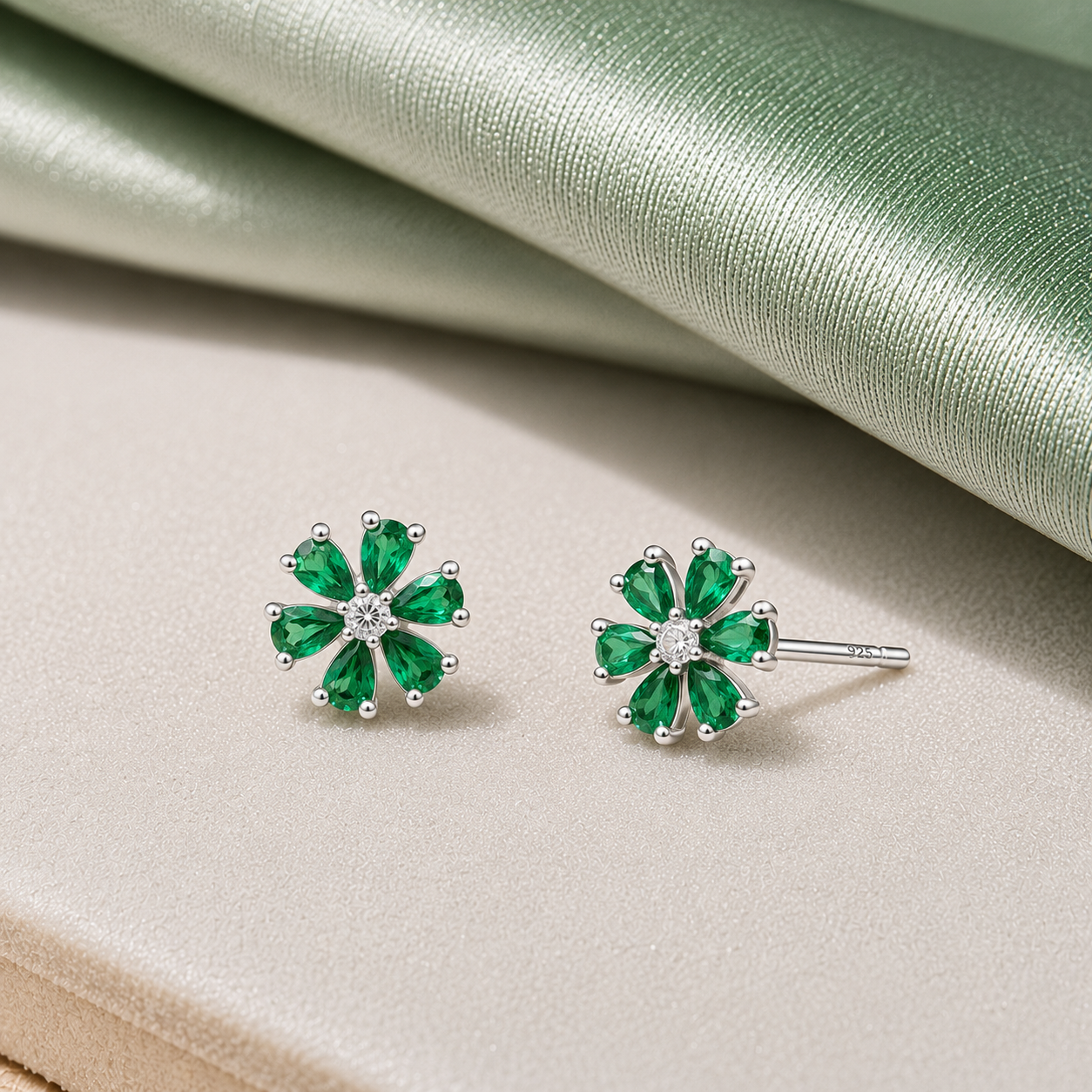 Sterling Silver Cubic Zirconia Flower Stud Earrings