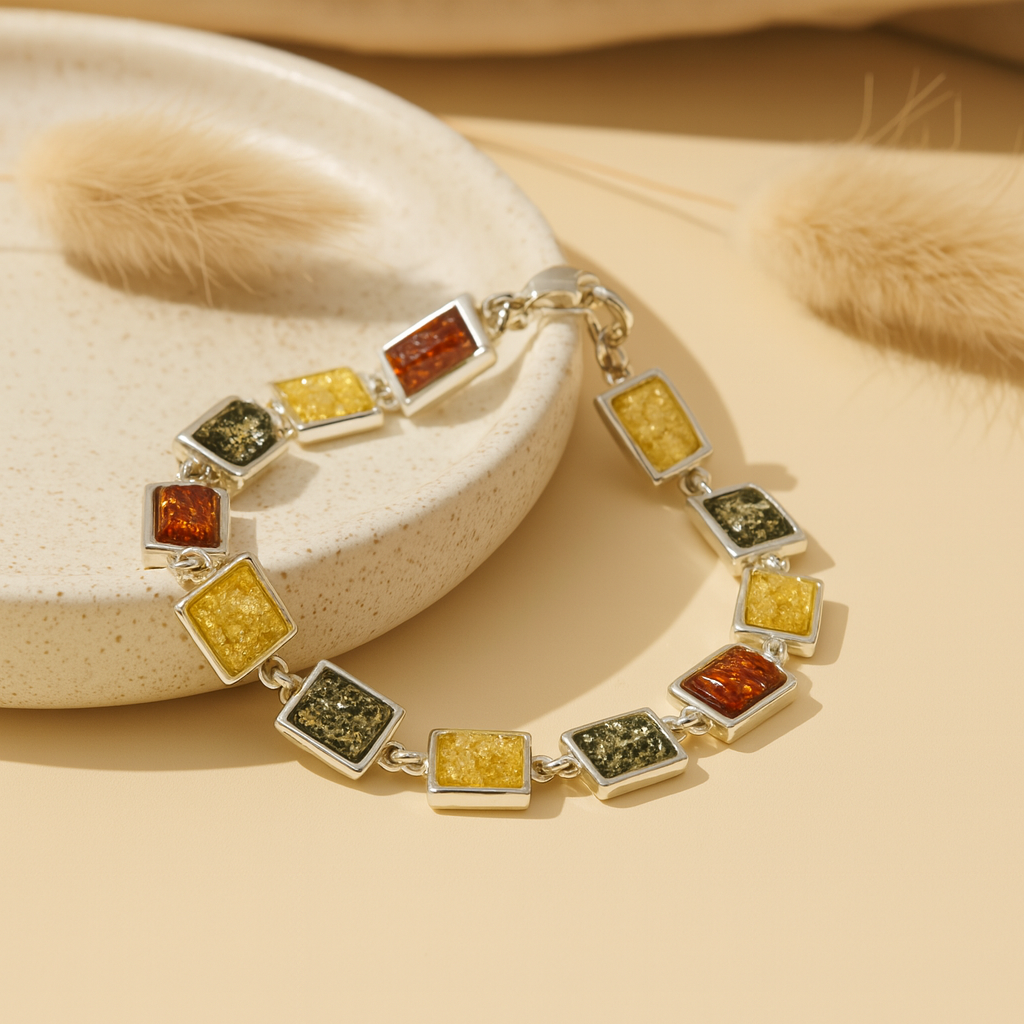 Sterling Silver Multi-Coloured Amber Bracelet