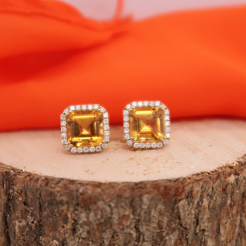9ct Yellow Gold Citrine and Diamond Earrings
