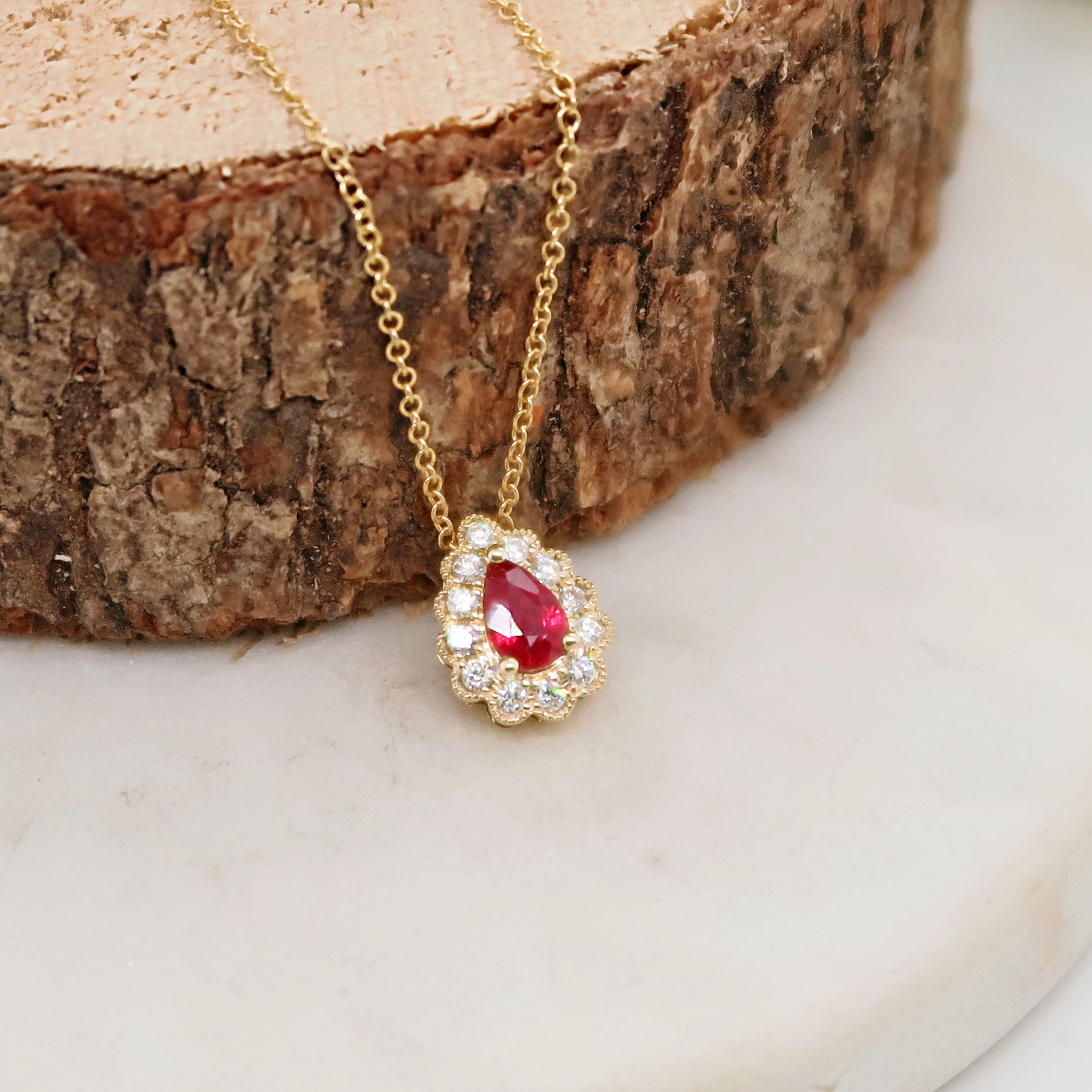 9ct Yellow Gold Ruby and Diamond Necklace