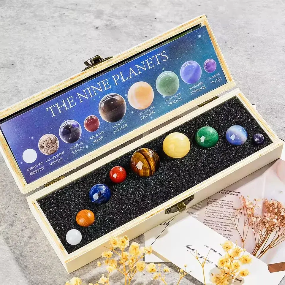 Solar System Natural Crystal Gemstones Set 9 Planets Sphere Ball Stone Galaxy