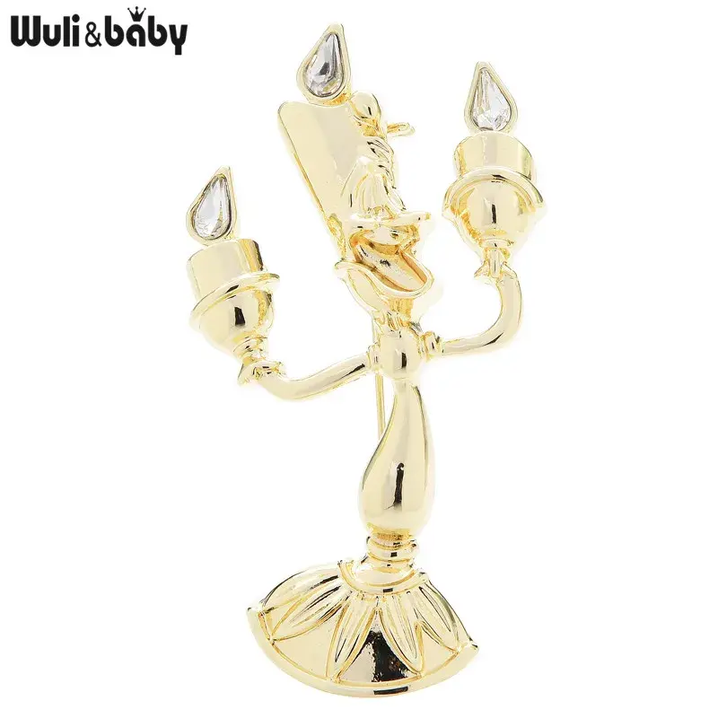 Wuli&baby Metal Candleholder Brooches Women Unisex Cartoon Candlestick