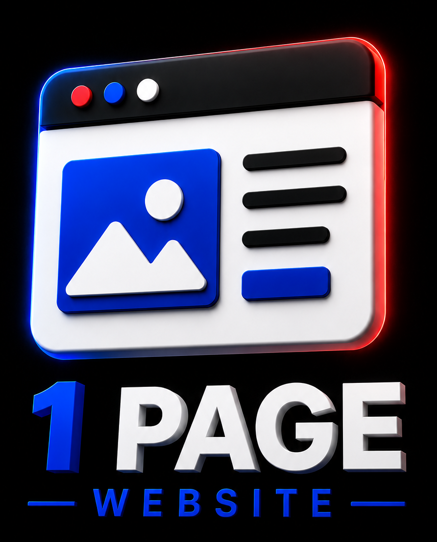 3D browser icon with text 1 Page Website for web design.