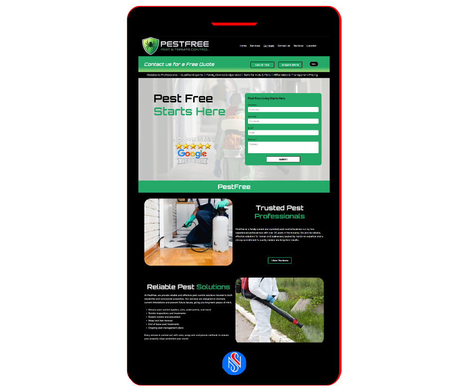 Mobile view of Pest Free website design showcase