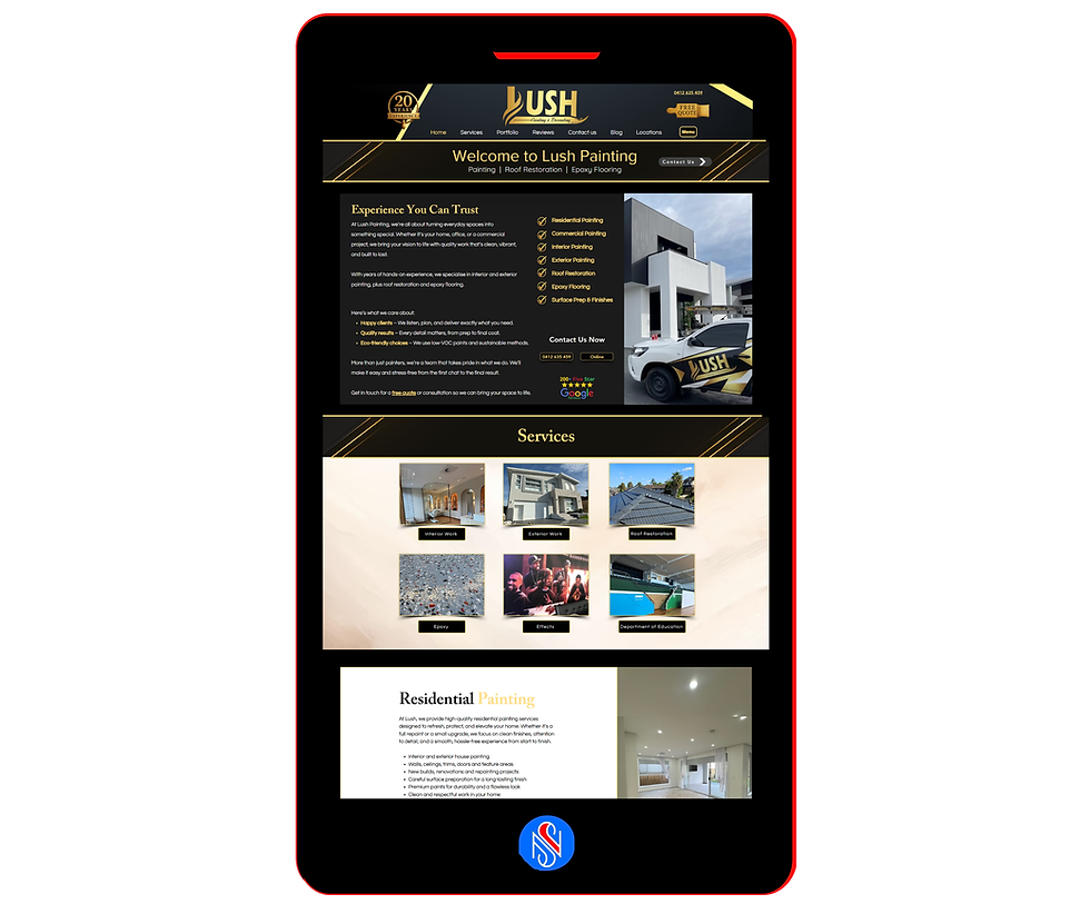 Lush Painting website displayed on a mobile device