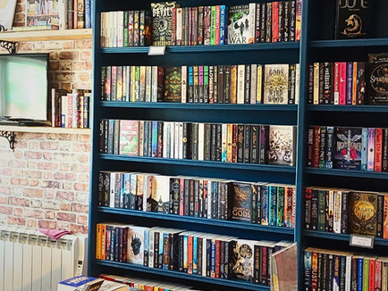 A bookshelf in the shop