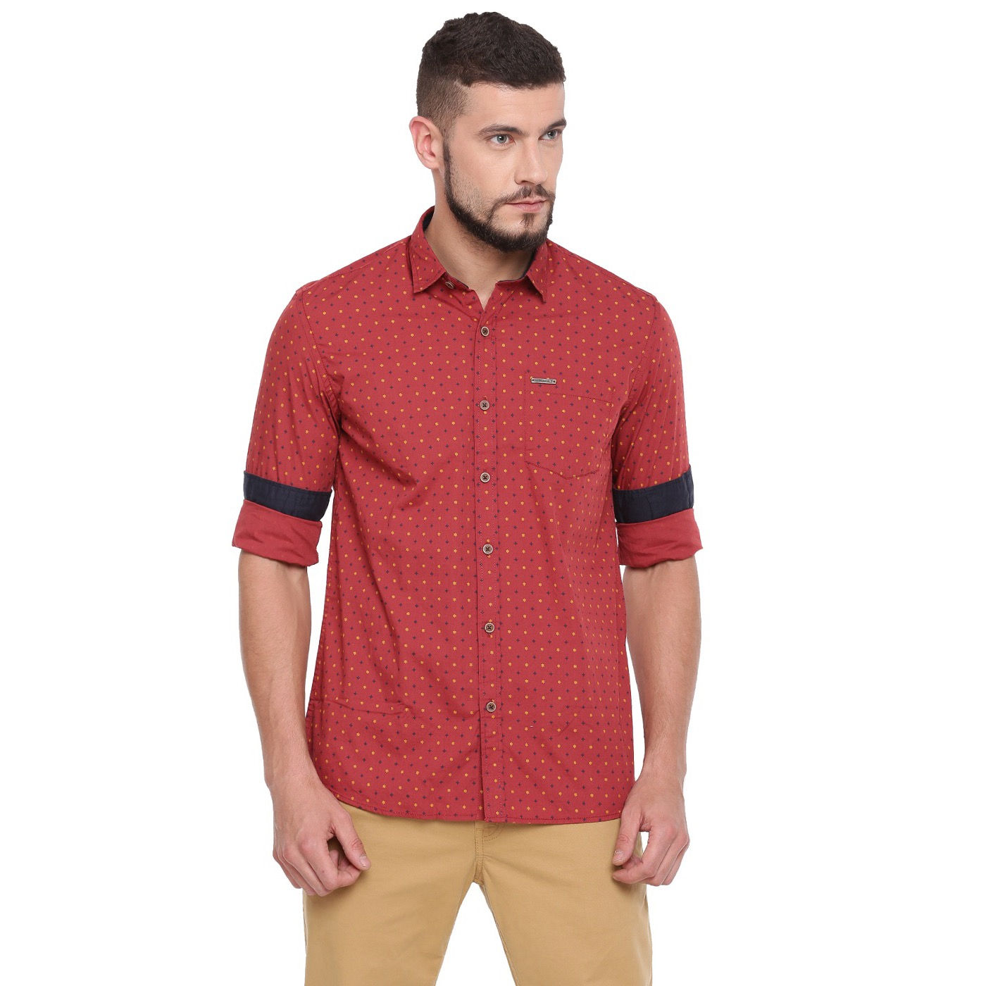 UNITED CLUB™ Men's Red Printed Cotton Causal Shirt