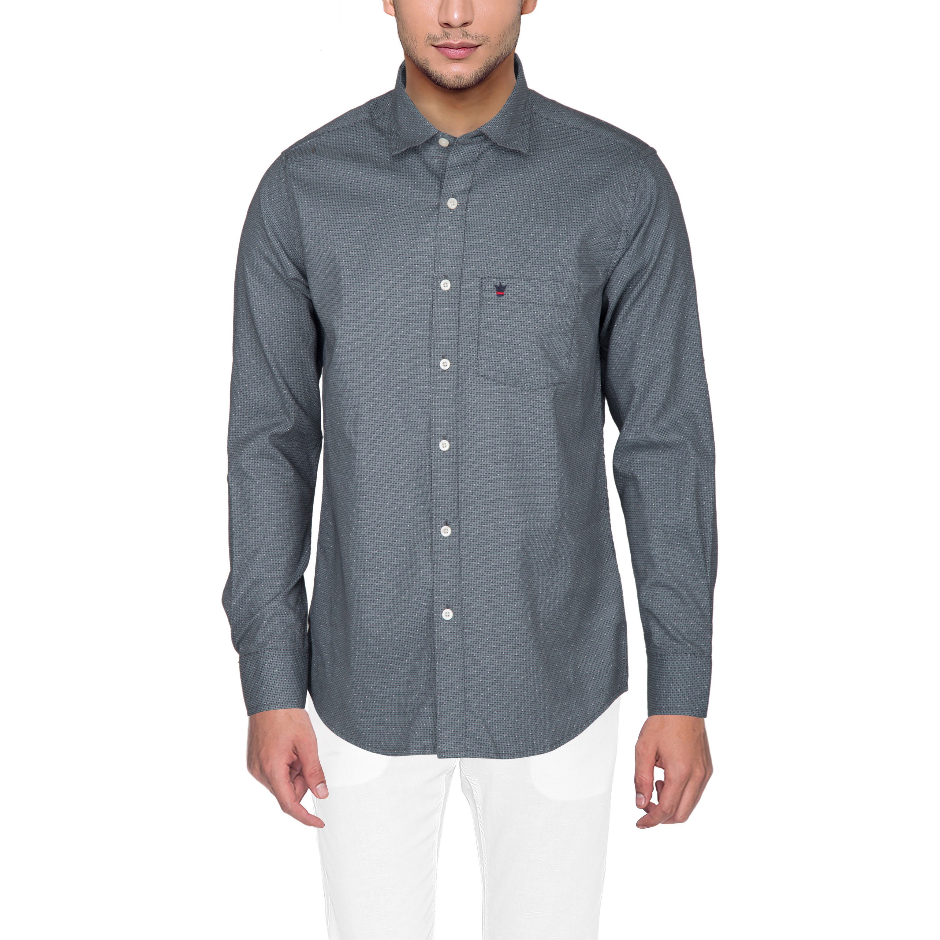 D’INDIAN CLUB Men’s Grey Printed Cotton Causal Shirt