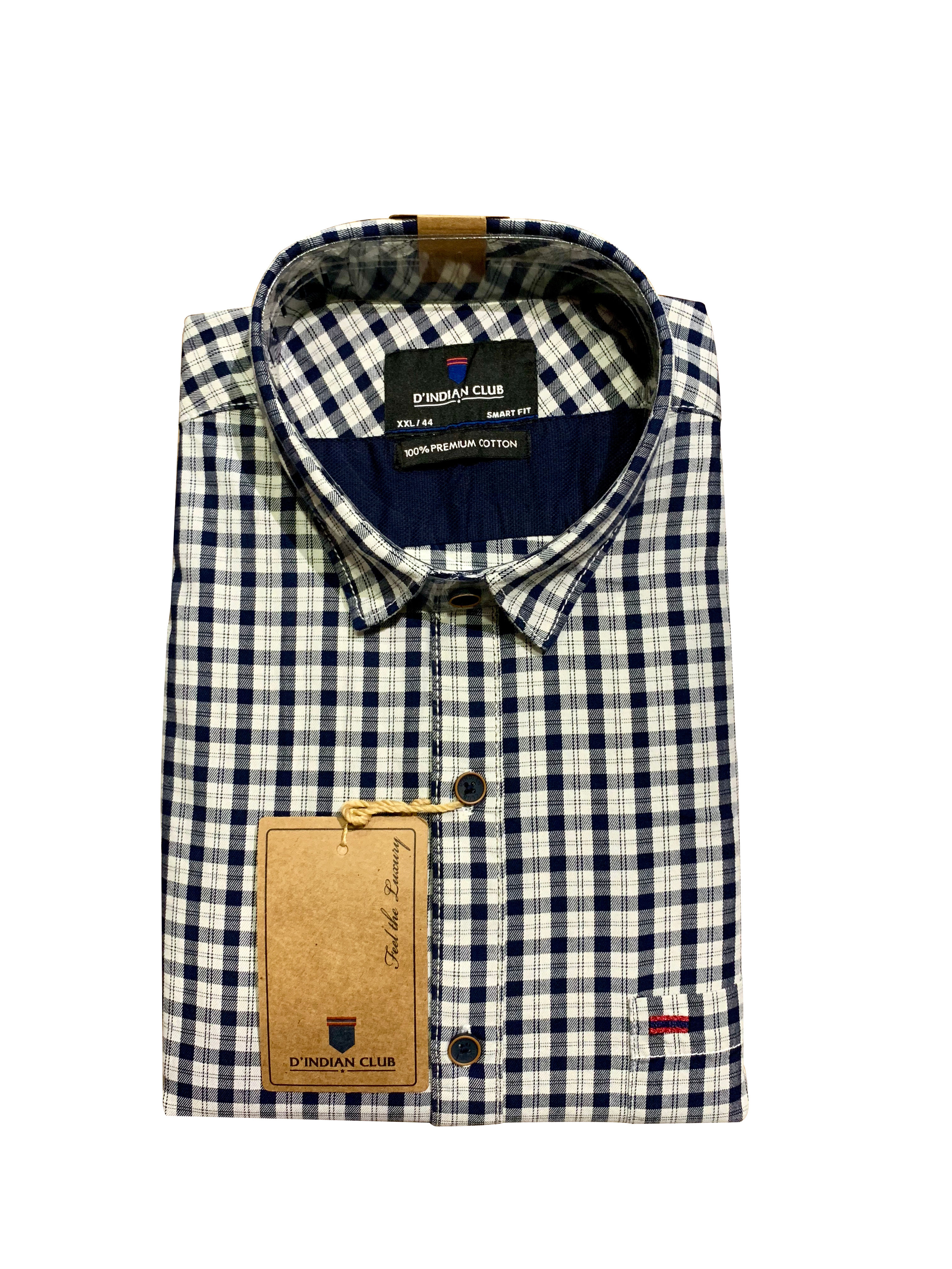 D'INDIAN CLUB Men's Checkered Cotton Causal Shirt