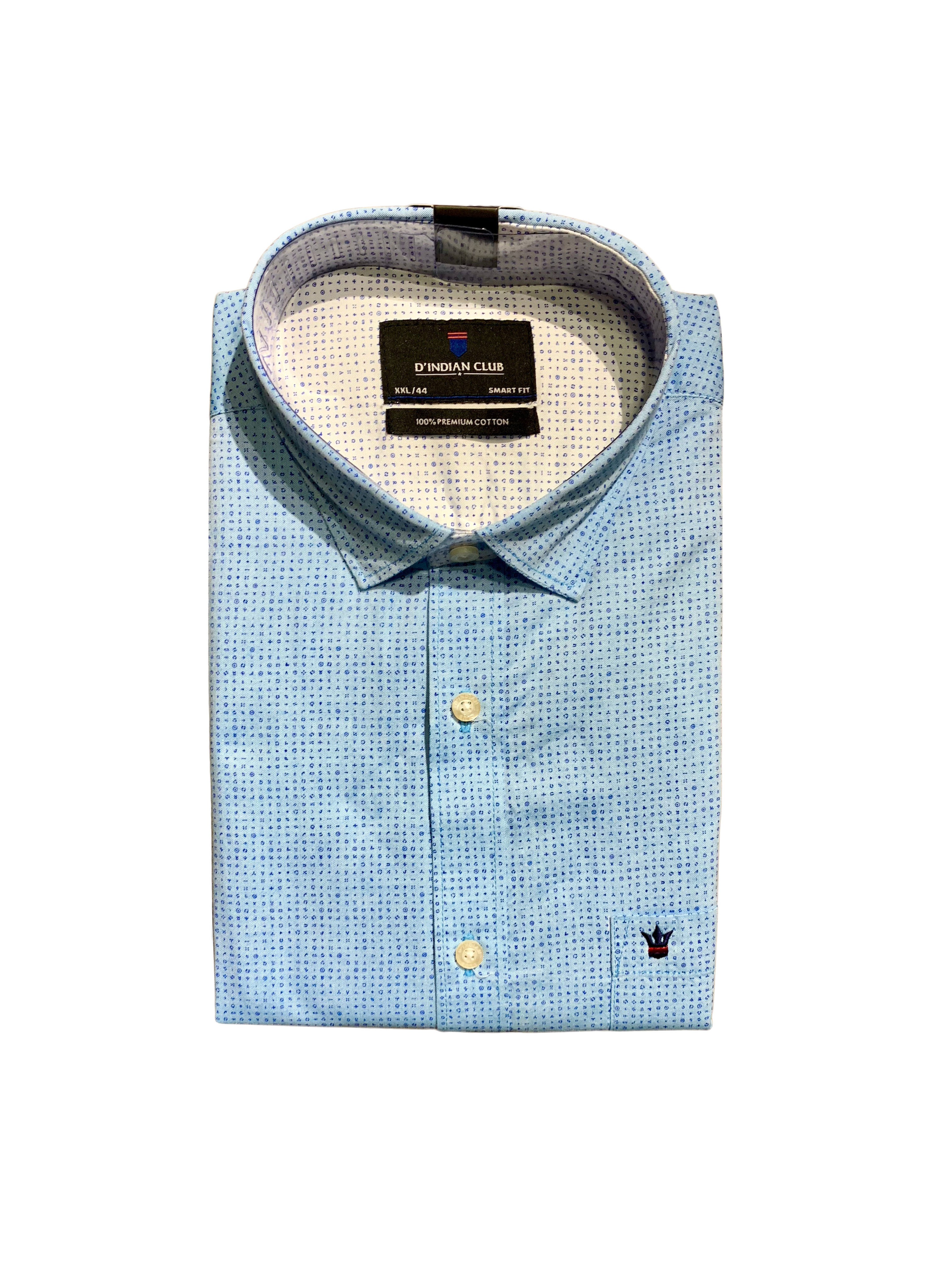 D’INDIAN CLUB Men’s Blue Printed Cotton Causal Shirt