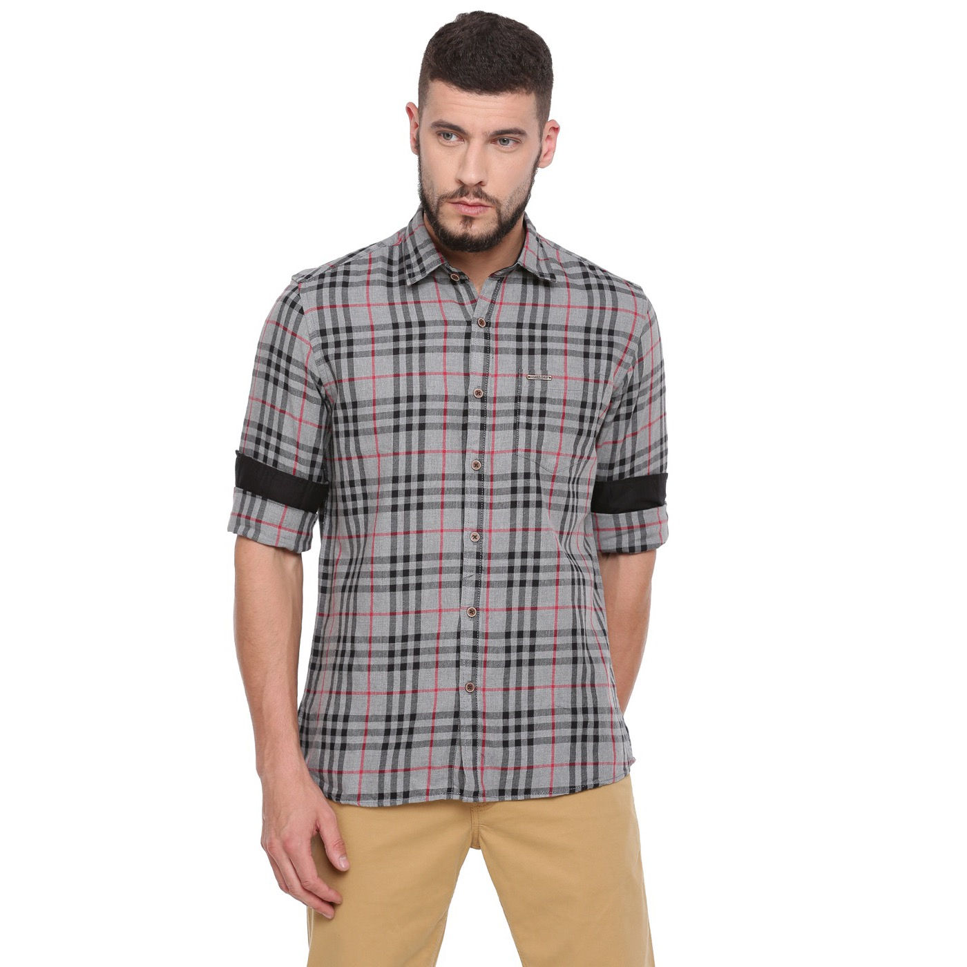 UNITED CLUB™ Men's Grey Checkered Cotton Causal Shirt