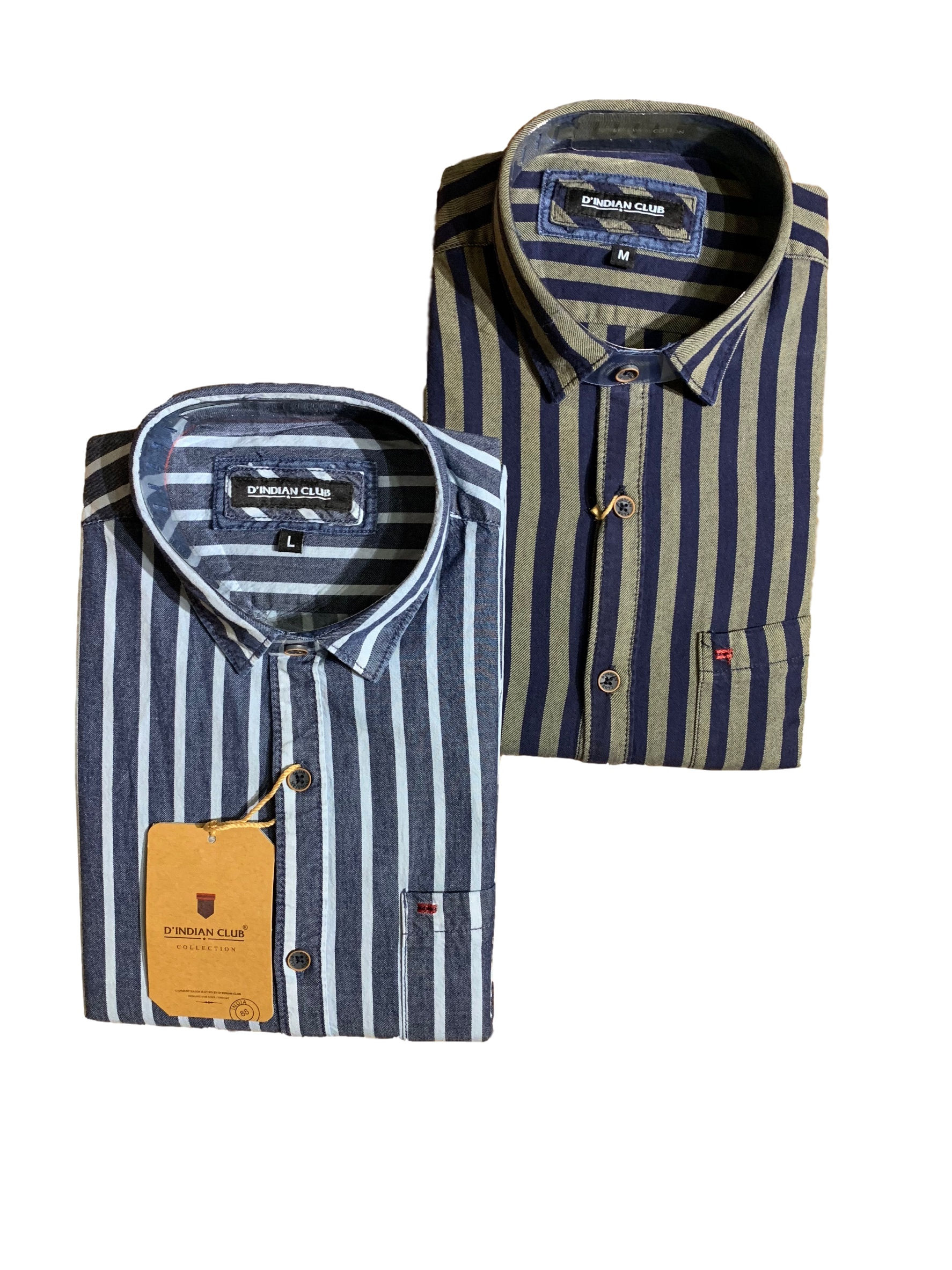 D’INDIAN CLUB Men’s Striped Cotton Causal Shirt