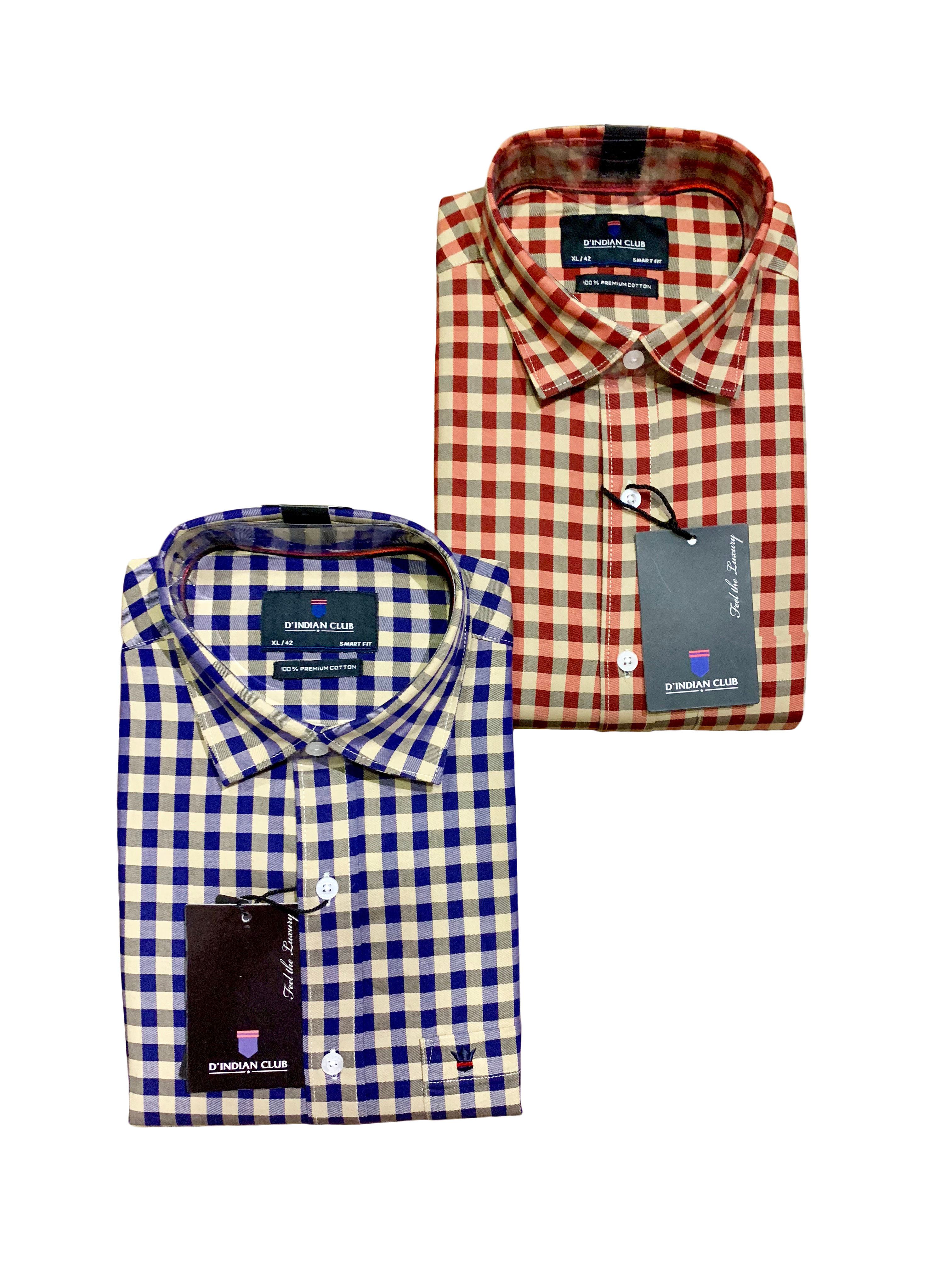D’INDIAN CLUB Men’s Checkered Cotton Causal Shirts