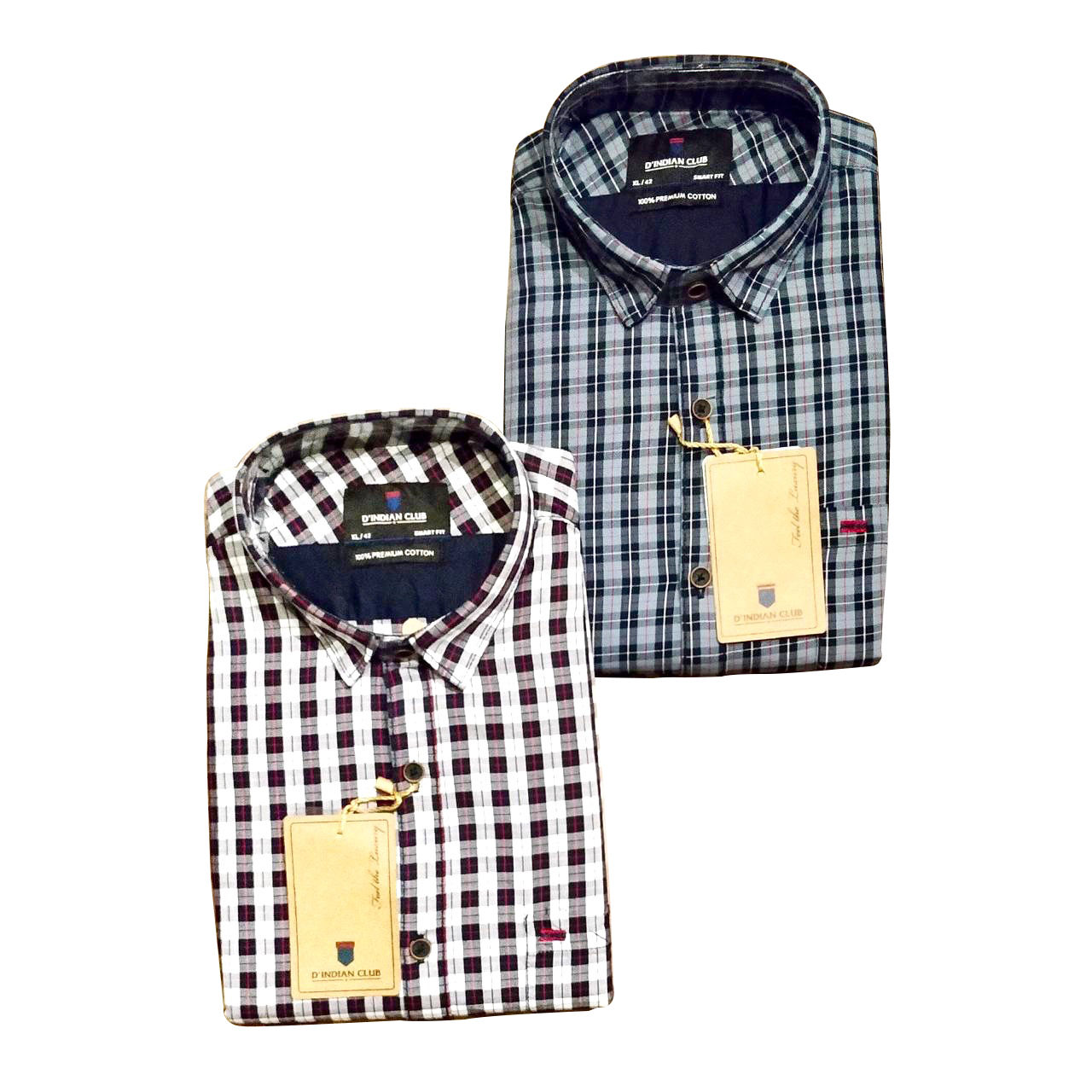 D'INDIAN CLUB Men's Checkered Cotton Causal Shirt