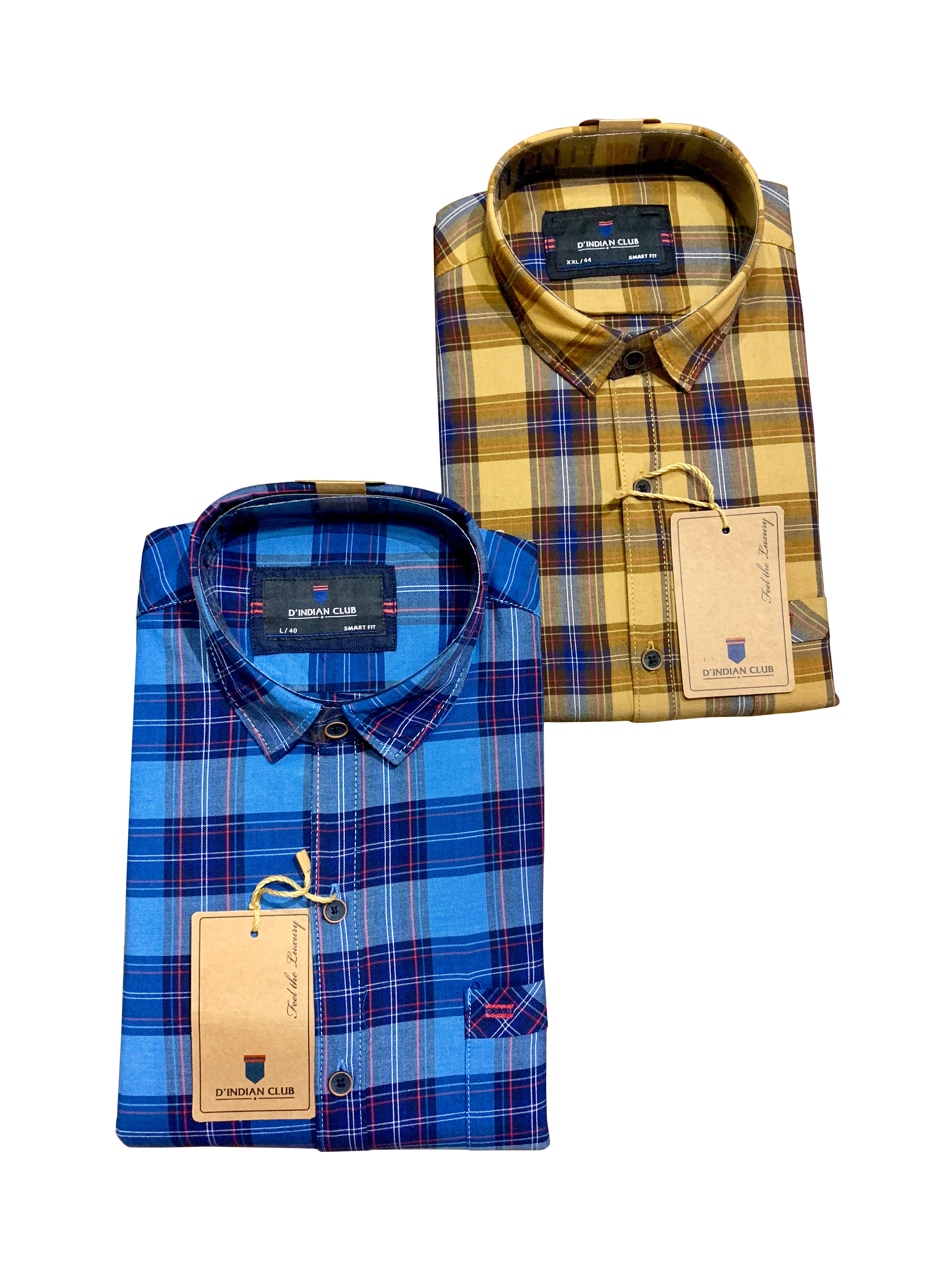 D'INDIAN CLUB Men's Checkered Cotton Causal Shirt