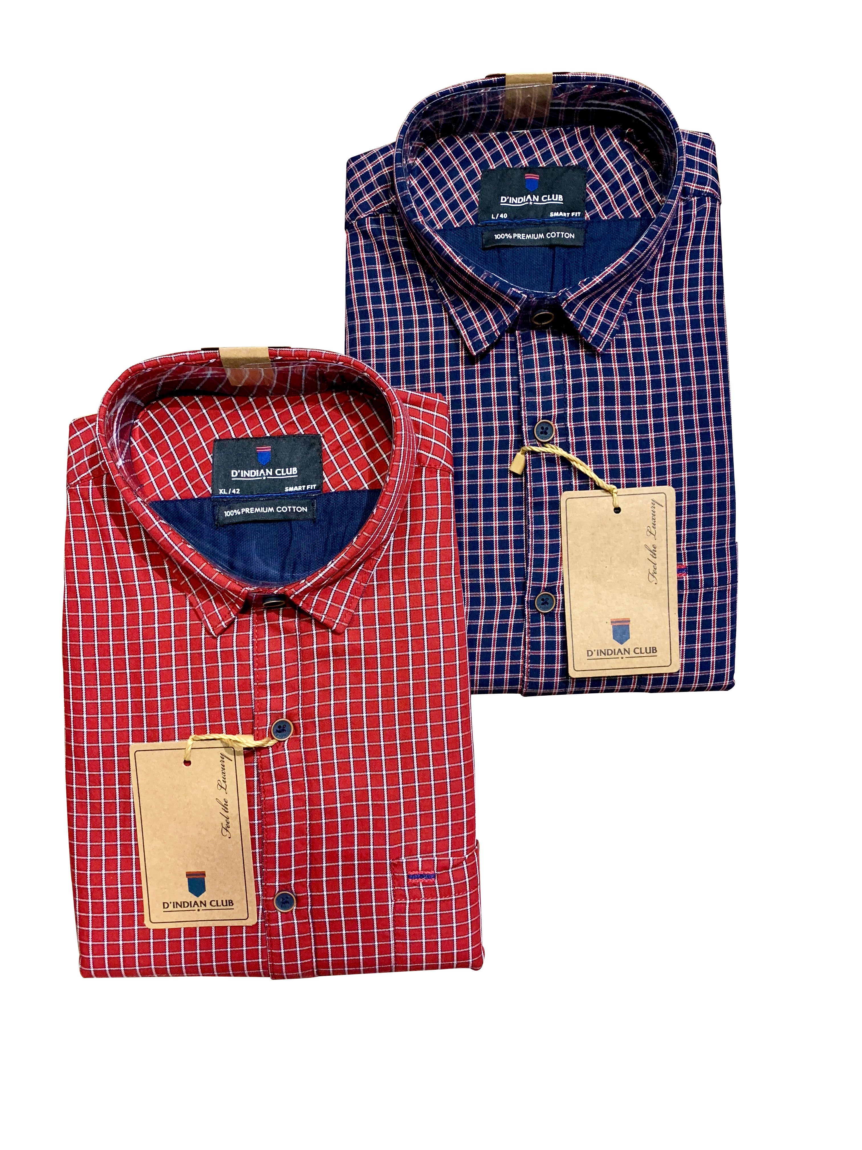 D'INDIAN CLUB Men's Checkered Cotton Causal Shirt