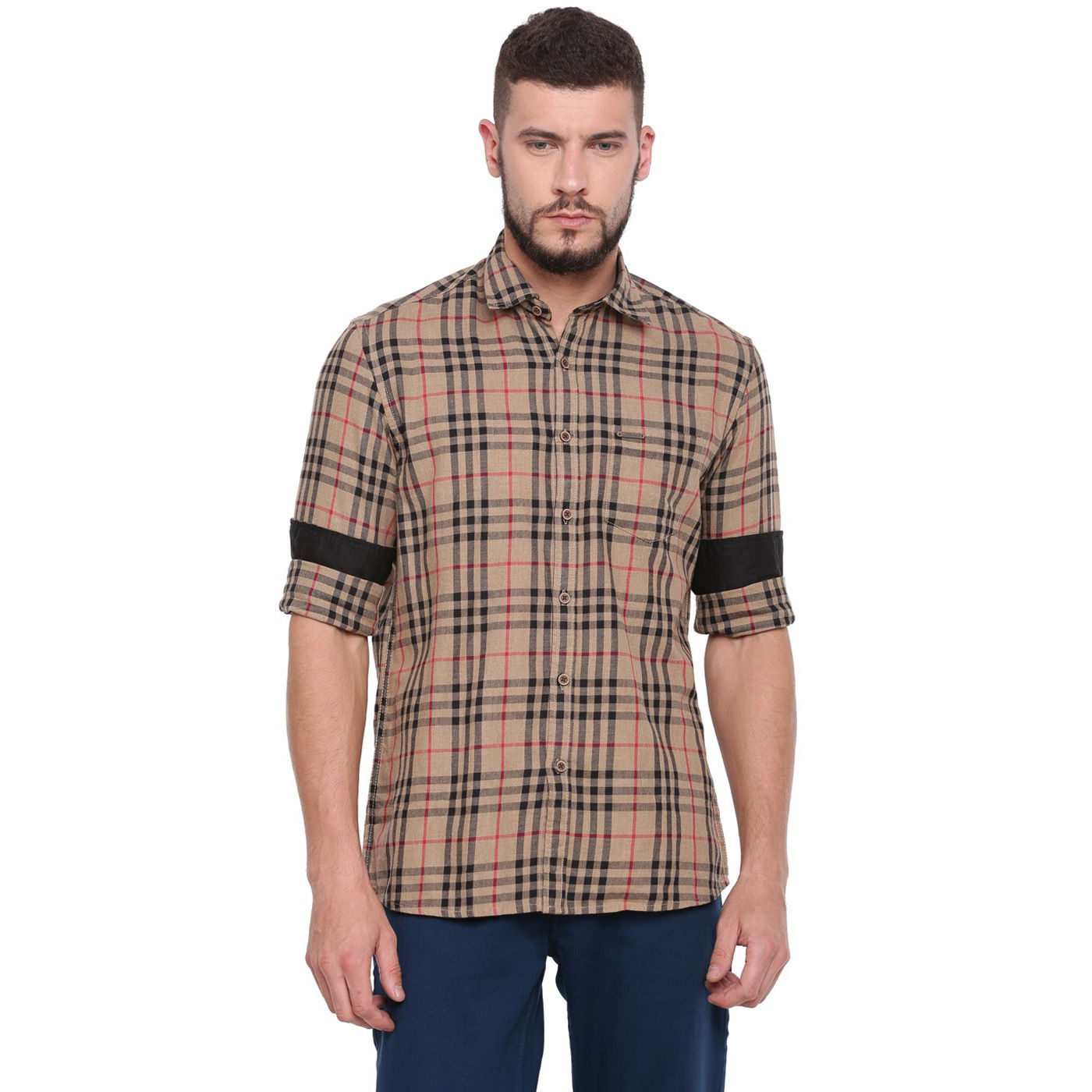 UNITED CLUB™ Men's Brown & Black Checkered Cotton Causal Shirt