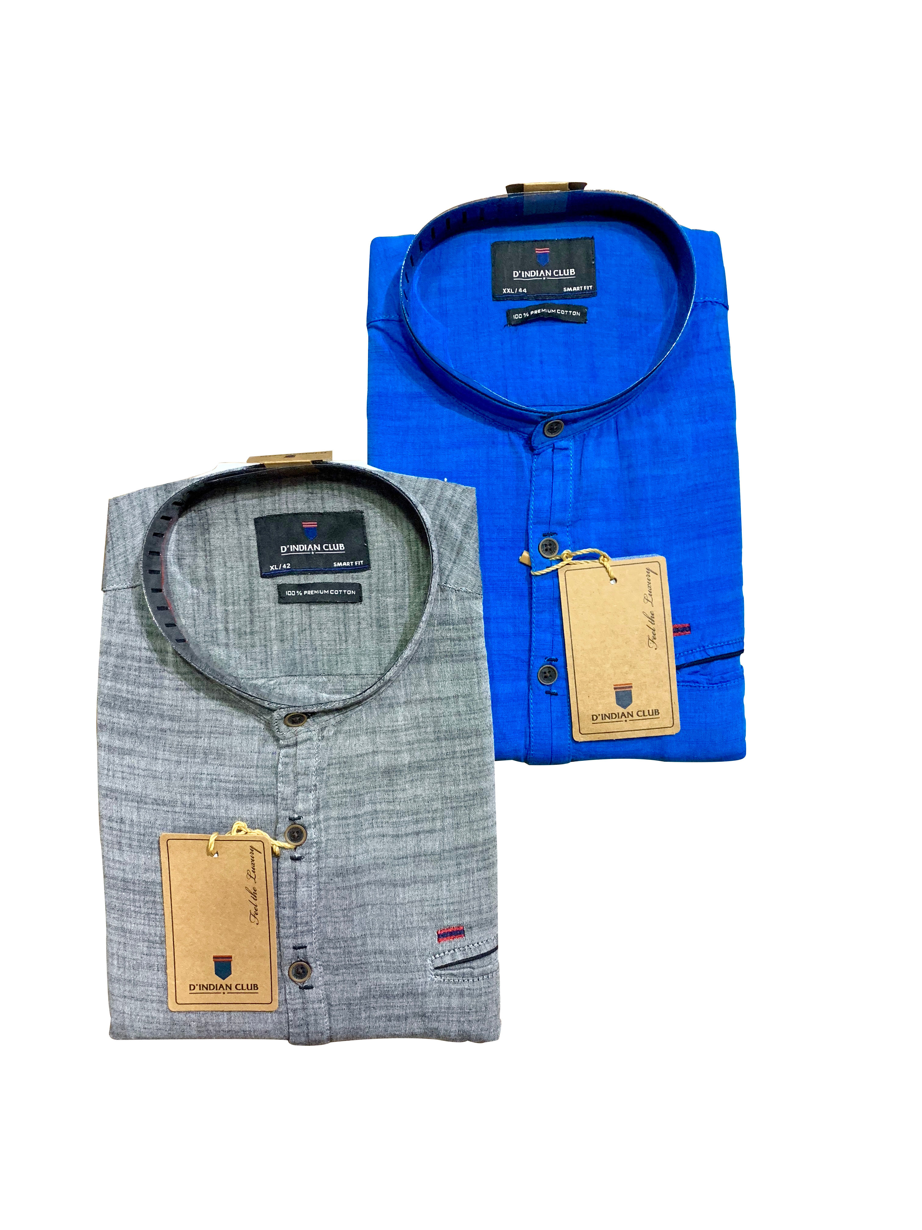 D'INDIAN CLUB Men's Kurta Style Cotton Shirt