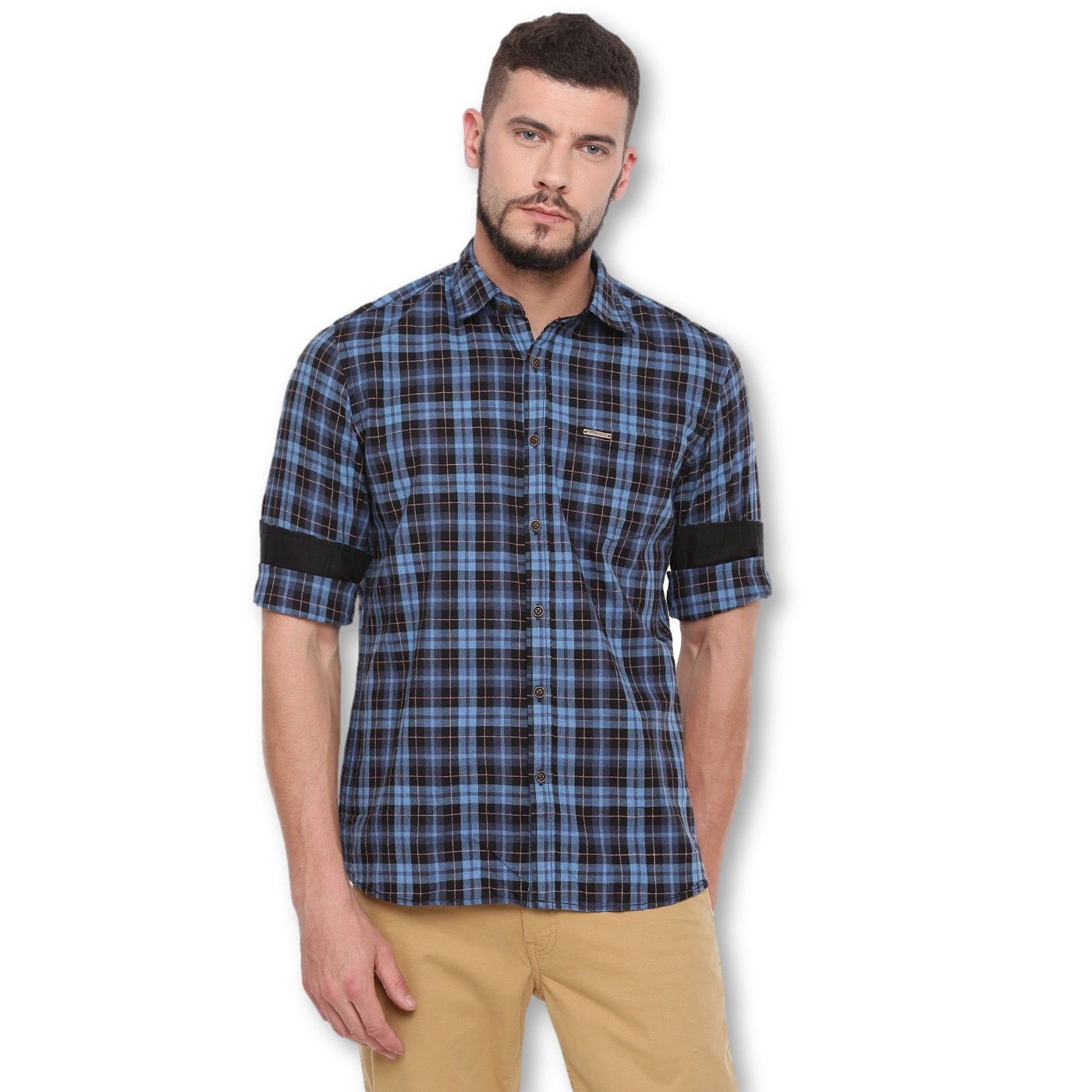 UNITED CLUB™ Men's Blue & Black Checkered Cotton Causal Shirt