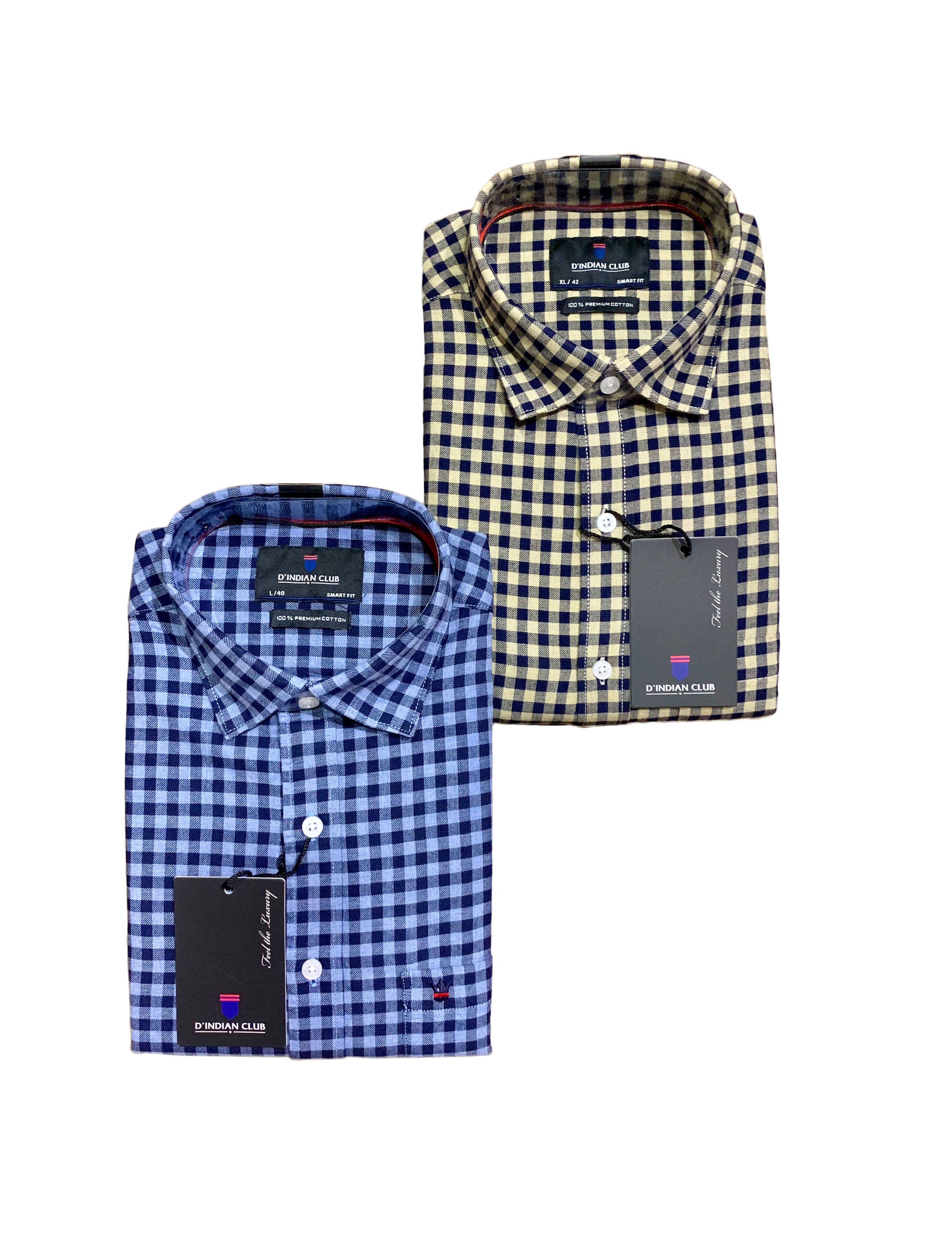 D’INDIAN CLUB Men’s Checkered Cotton Causal Shirts