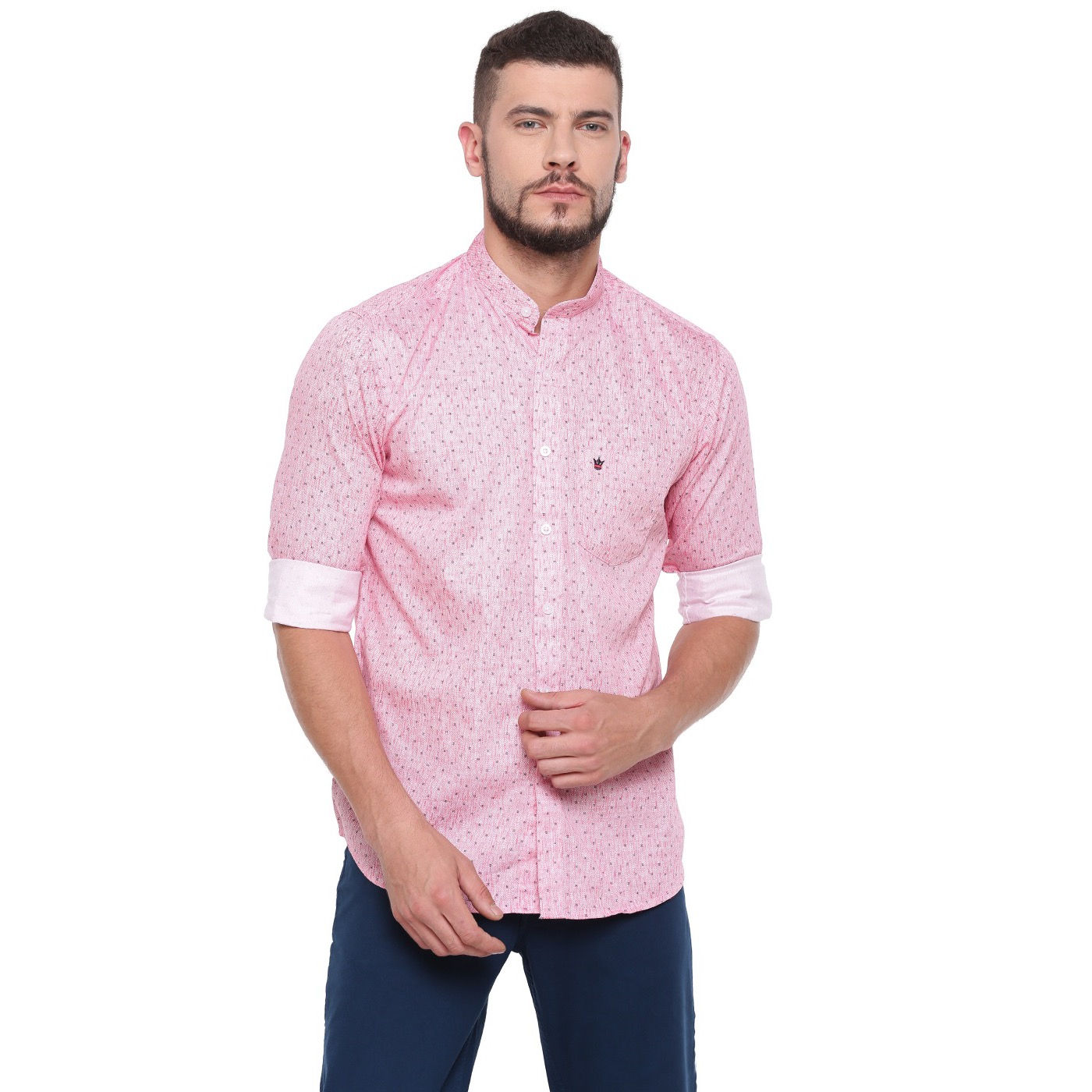 D'INDIAN CLUB Men's Pink Printed Cotton Causal Shirt