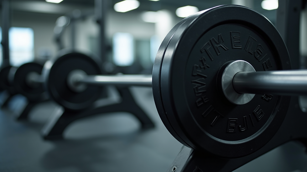 Close-up view of weights and gym equipment used for strength training