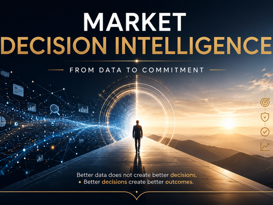 Market Decision Intelligence framework showing the journey from data to commitment and market outcomes
