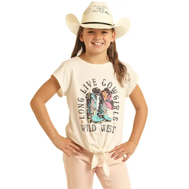 Girls Off-White Long Live Cowgirls Tee