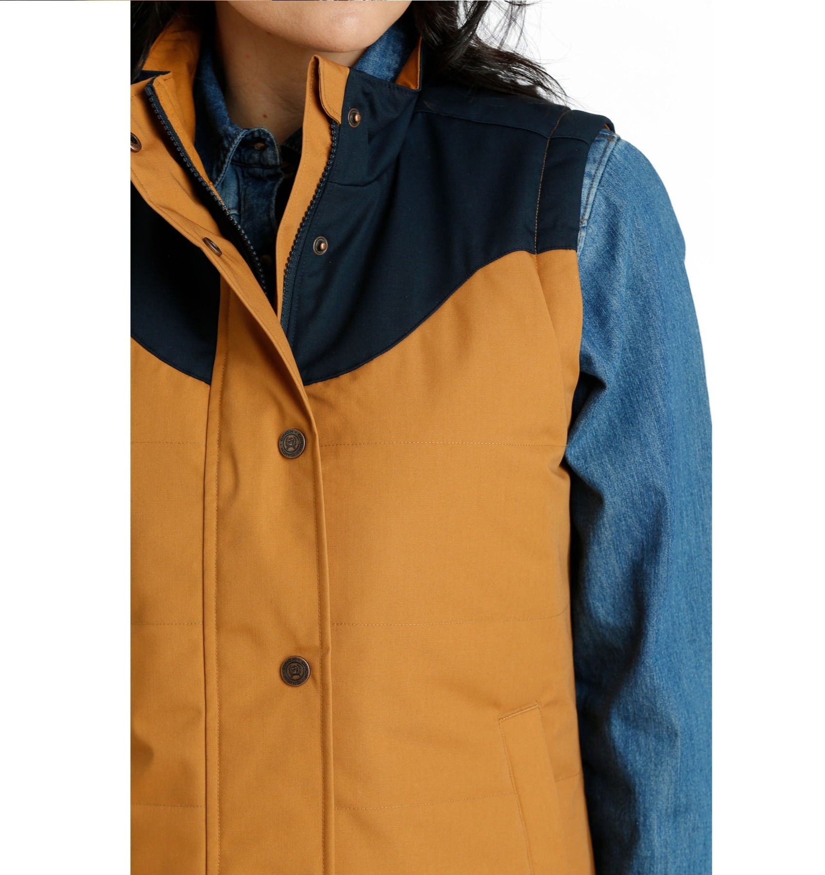 Ladies Cinch Canvas Vest - Camel/Navy