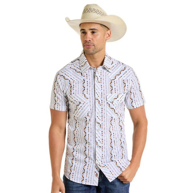 Rock & Roll Denim Mens Short Sleeve Button Up - Neutral Aztec