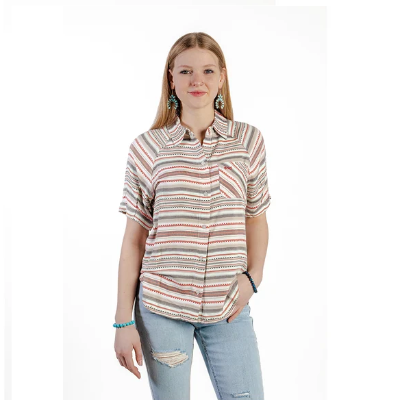 Ladies Short Sleeve Button Up - Rayon Pastel