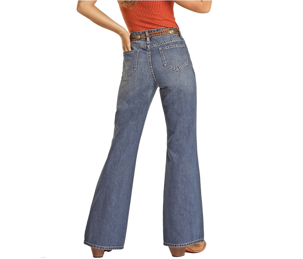 Thumbnail: Ladies High Rise Flare Jeans - Retro Ripped