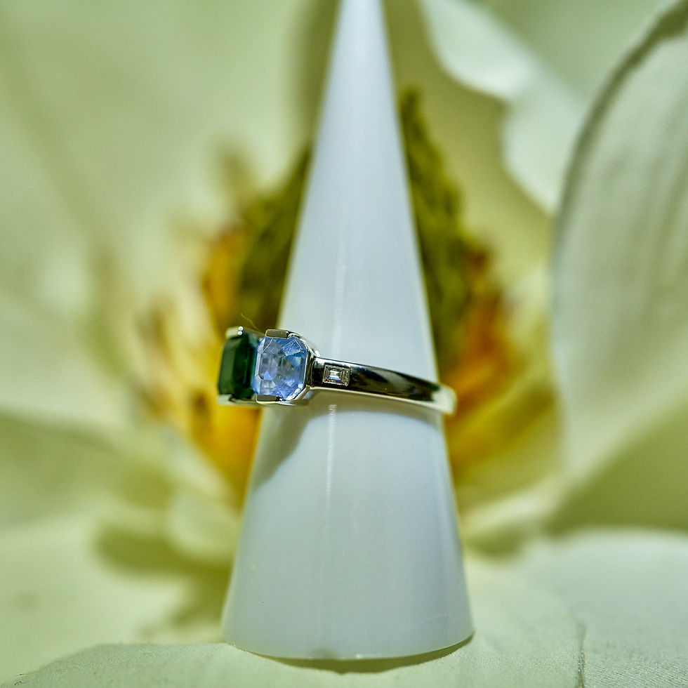 Thumbnail: 18K WG Ring with Blue Sapphire, Green Tourmaline & Diamonds