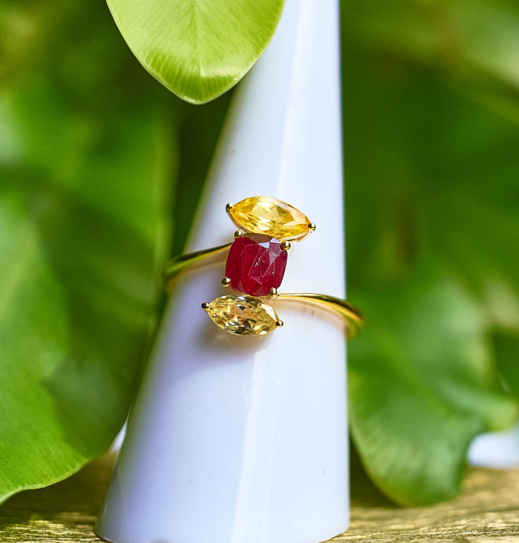 18K YG Ring with Ruby & Sapphires