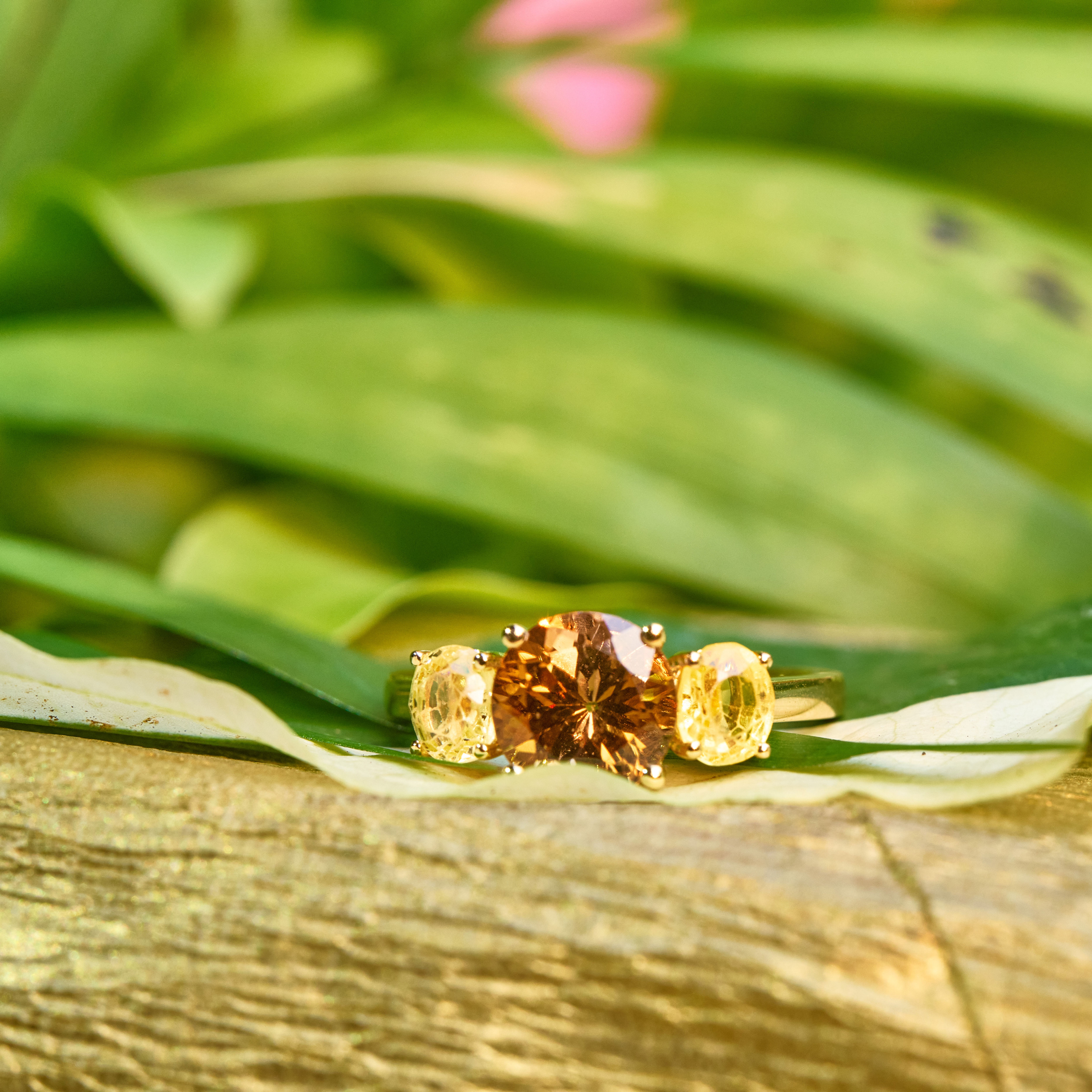 22K YG Ring with Smokey Topaz & Yellow Sapphires