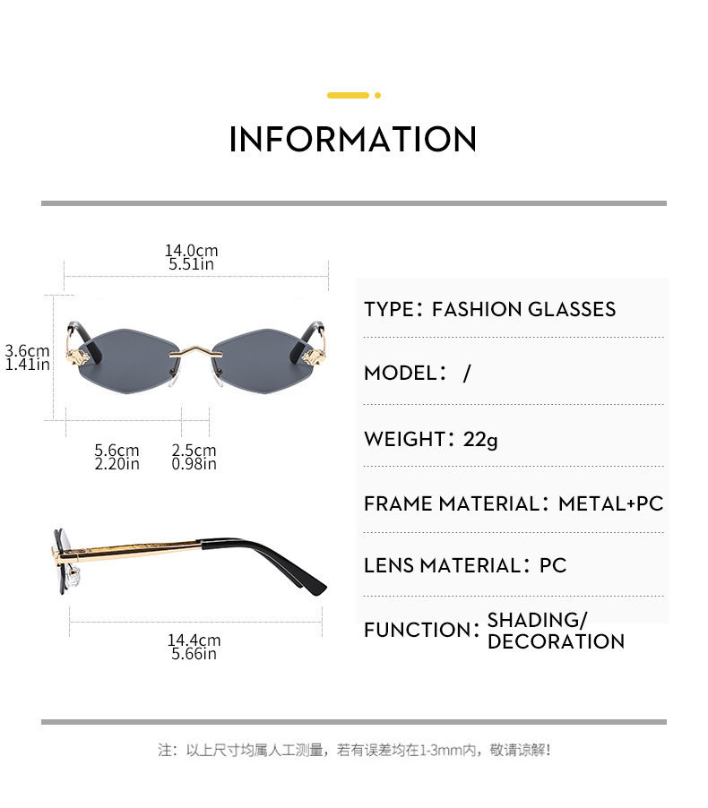 Thumbnail: Trendy Rimless Polygonal Sunglasses Stylish Gradient Lens Metal Shades Eyewear L