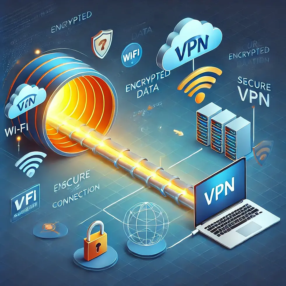 Como uma VPN funciona: um túnel seguro criptografa os dados entre dispositivos e servidores, garantindo proteção contra ameaças cibernéticas.