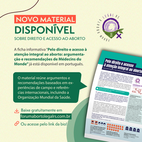 Novo material disponível sobre direito e acesso ao aborto