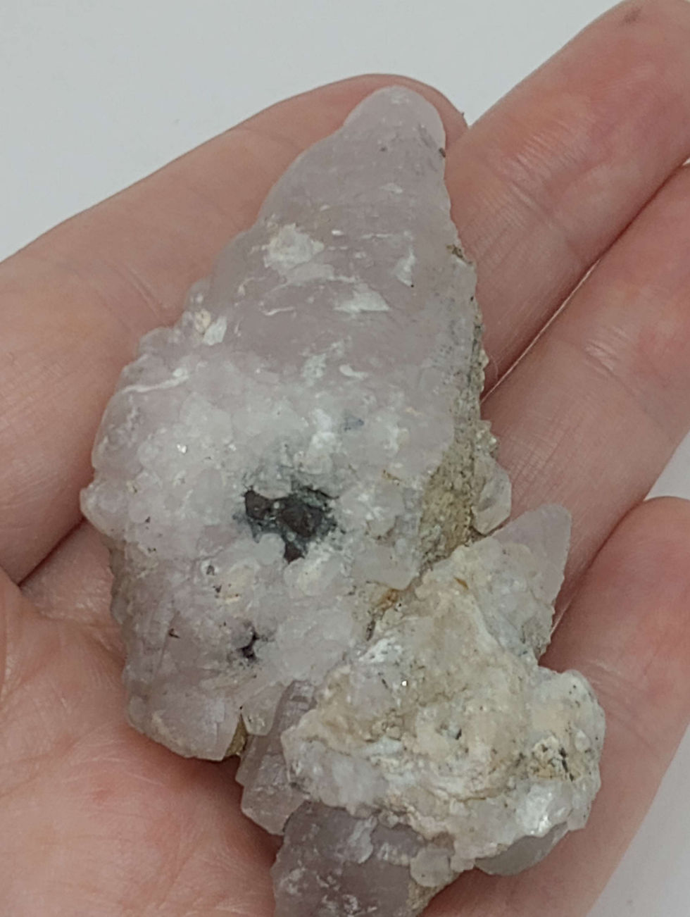 Miniatura: Double, Double Terminated Calcite Point with Quartz Drusy 