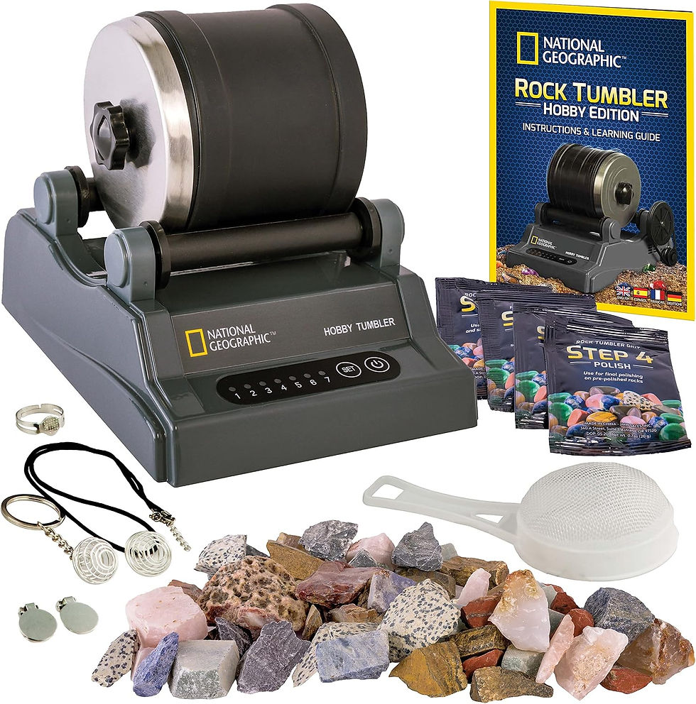 everything that comes with the hobby rock tumbler from National Geographic.