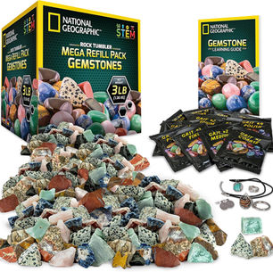 all of the parts, rocks, and grits that come in the rock tumbler refill kit.