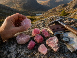 A geologist identifies pink minerals