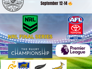 🎉 HUGE Weekend of Sports LIVE at Scallywags! (Sep 12–14) 🍻🏉⚽